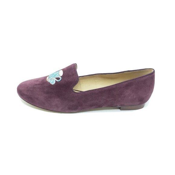 Talbots Purple Suede Loafers Embroidered Tea Set Flat Shoes Leather Womens US 7M - Picture 1 of 9